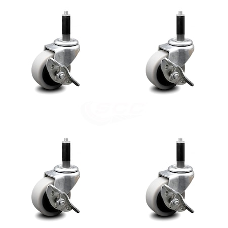 Service Caster 2 Inch Thermoplastic Wheel 7/8 Inch Expanding Stem Caster with Brakes, 4PK SCC-EX05S210-TPRS-SLB-78-4